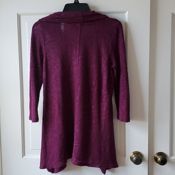 DKNY JEANS COWL NECK FLOWY TUNIC SWEATER SZ MEDIUM BURGUNDY PURPLE LAGENLOOK - Picture 2 of 8